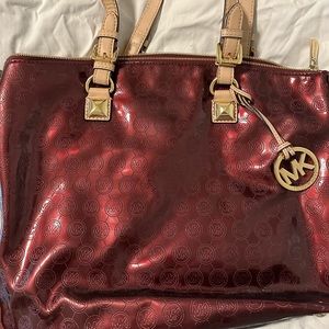 Michael Kors Patent Leather Tote Maroon